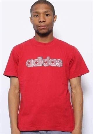 VINTAGE ADIDAS BIG LOGO SPELLOUT T-SHIRT RED