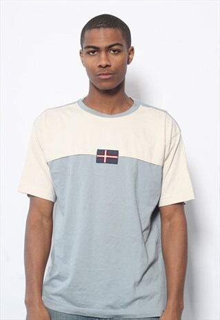 VINTAGE NAPAPIJRI CENTRAL LOGO T-SHIRT BLUE BLOCK COLOUR