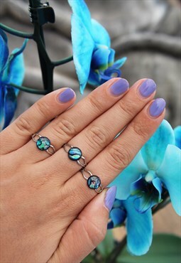 Blue Abalone Shell Ring - Silver Band
