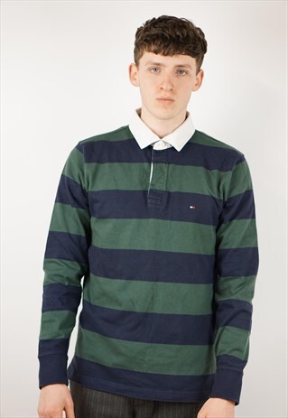 VINTAGE TOMMY HILFIGER STRIPED LONG SLEEVE POLO SHIRT