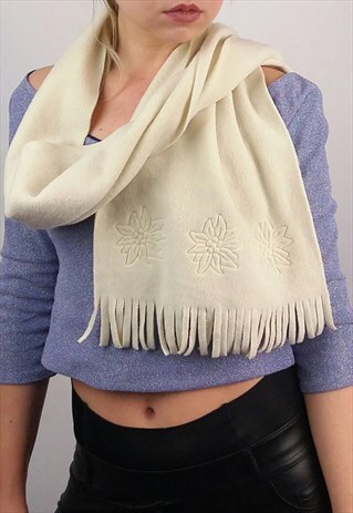 VINTAGE 90'S THERMAL SCARF FLOWERS DETAIL IN CREAM