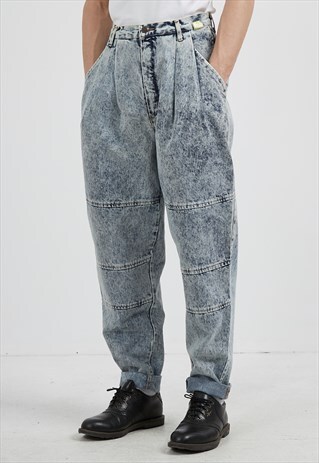 VINTAGE BLUE ACID WASHED DENIM JEANS