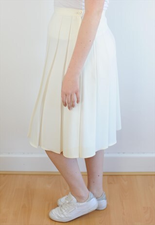 WOMENS VINTAGE 80S SKIRT CREAM PLEATED HIGH WAISTED STYLE