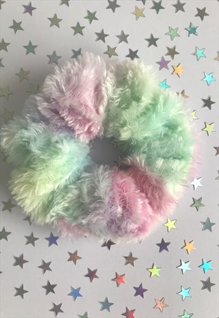 HANDMADE FLUFFY RAINBOW HAIR SCRUNCHIE