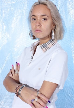 VINTAGE BURBERRY WHITE POLO TEE