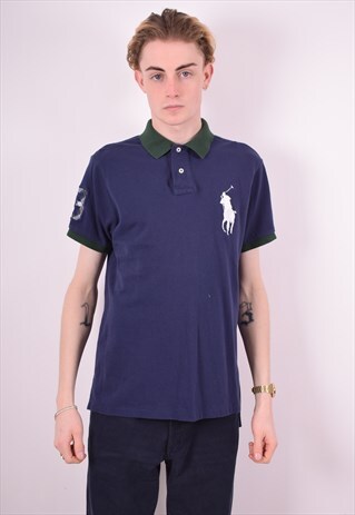 POLO RALPH LAUREN MENS VINTAGE POLO SHIRT LARGE BLUE 90'S