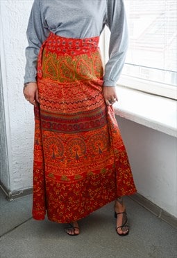 Vintage Authentic 70's Indian Patterned Handmade Wrap Skirt