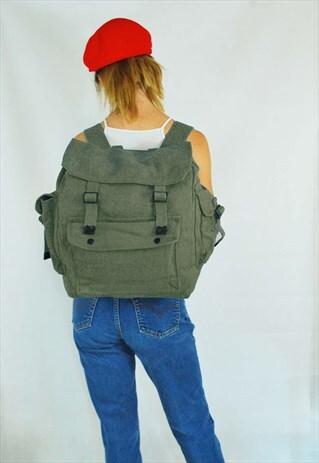 LARGE UNISEX THICK CANVAS BACKPACK RUCKSACK SATCHEL KHAKI