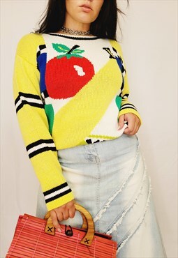 90s retro colorful fruit knit preppy minimalist jumper top