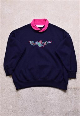 Women's Vintage 90s St Michael Navy Embroidered Sweatshirt