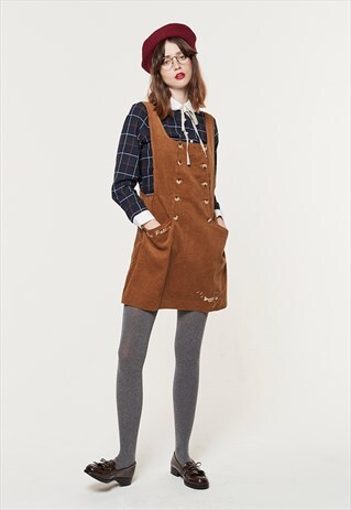 MOORLAND MELODY DUNGAREE DRESS (TOFFEE)