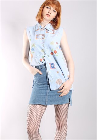 VINTAGE 90S SLEEVELESS SUMMER NICE PATTERNED SHIRT TOP