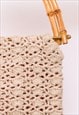 VINTAGE MACRAME CROCHET JUTE MARKET BAG NET BAMBOO HANDLES