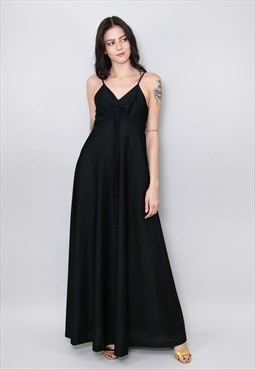 70's Vintage Black Studio 54 Slip Maxi Dress 