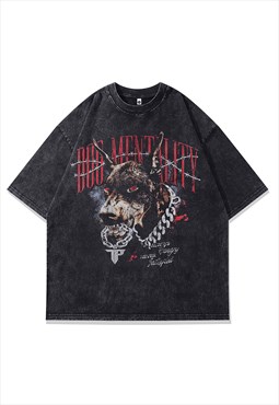 Pinscher t-shirt Doberman print tee metalcore top acid grey