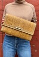 70S STRAW & FAUX LEATHER CLUTCH BAG WITH CHAIN STRAP