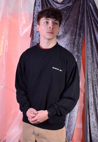 VINTAGE REEBOK BLACK EMBROIDERED SWEATSHIRT