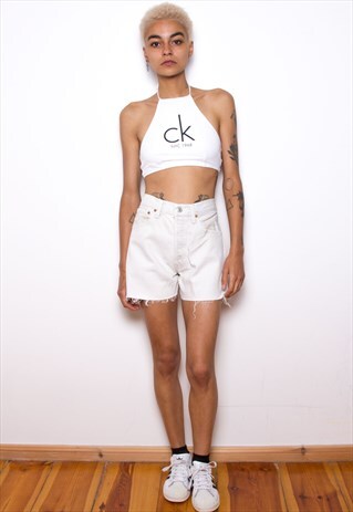 VINTAGE 90S LEVI'S WHITE HIGH WAIST DENIM SHORTS ID:6019