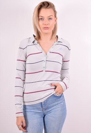NIKE WOMENS VINTAGE POLO SHIRT LONG SLEEVE SMALL BLUE 90S