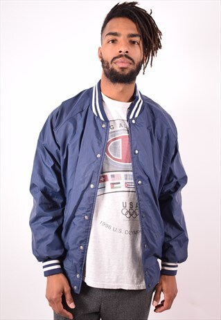 MENS VINTAGE BOMBER JACKET XL NAVY BLUE 90S