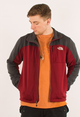 VINTAGE RED GREY NORTH FACE SOFTSHELL JACKET LARGE