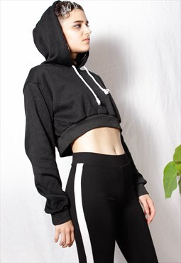 80s grunge 90 goth y2k black crop hoodie sweatshirt jumper