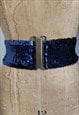 70'S VINTAGE LADIES BELT BLUE SEQUIN STRETCHY DISCO BELT