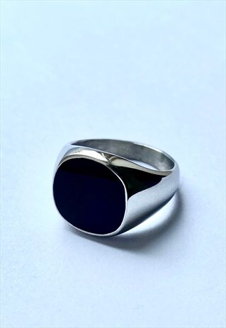 MENS RING BLACK ONYX RING SILVER- POLISHED RING- MAN RING