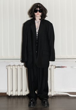 90's Vintage very oversized pinstriped kingpin suit in black
