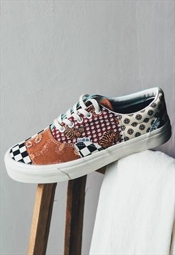 Retro canvas shoes paisley patterned sneakers in brown