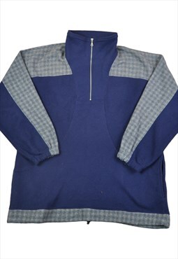 Vintage Fleece 1/4 Zip Retro Pattern Blue/Grey XL