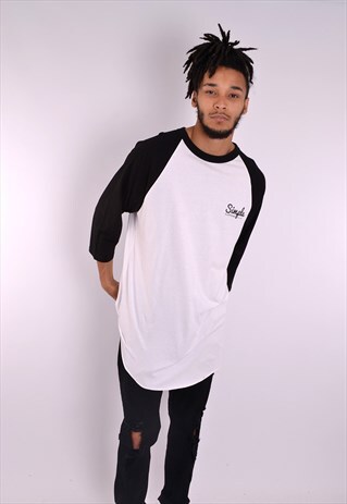 SALE - WHITE & BLACK BASEBALL T-SHIRT