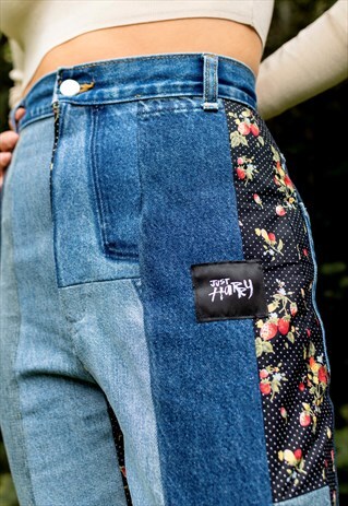JUST HARRY JEANS IN REWORKED DENIM & STRAWBERRY PRINT