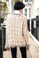 CREAM AND YELLOW COLOR TWEED EFFECT KNITTED CARDIGAN JACKET