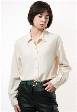 Vintage Seide Buttons Up Beige Shirt Oversized Blouse 2128