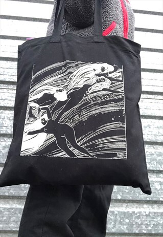 KLIMT FISHBLOOD BLACK COTTON SHOPPING TOTE BAG