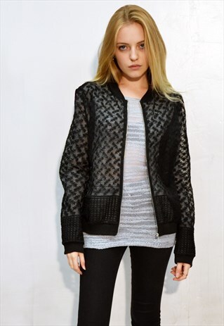 FLORAL LACE ORGANZA ZIP UP CARDIGAN JACKET