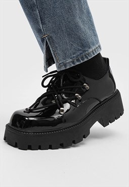 Square toe shoes chunky sole catwalk boots grunge trainers