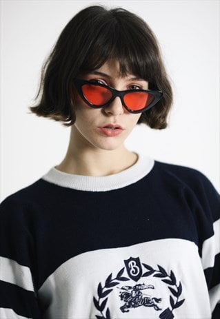 RED ORANGE SUMMER 90S Y2K SLIM CAT EYE SUNGLASSES SHADES