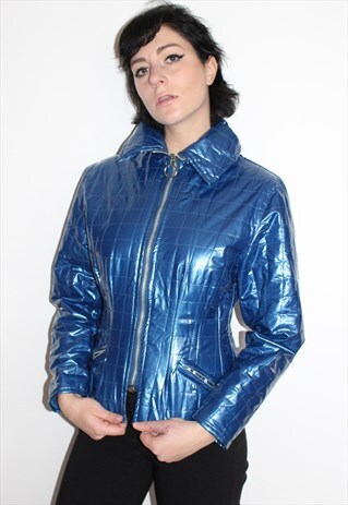 90S BLUE PVC ZIP UP JACKET