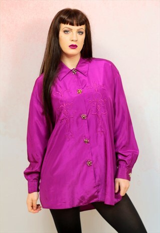 1980S VINTAGE PURPLE OVERSIZED SATIN SHIRT