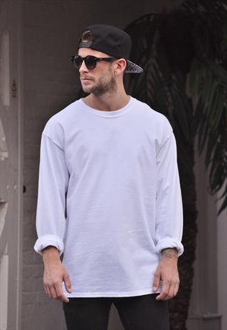 NEW PLAIN WHITE OVERSIZE LONG SLEEVE TSHIRT TOP TEE