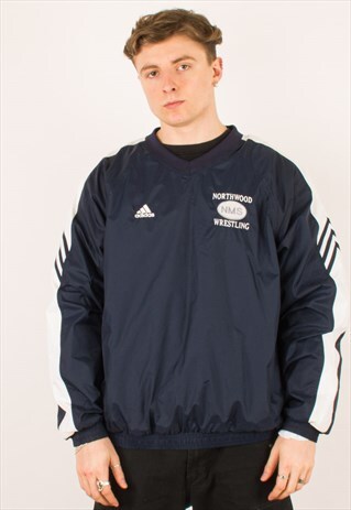 VINTAGE NAVY ADIDAS WINDBREAKER PULLOVER JACKET XL