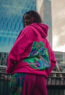 Graphic Print Y2k Rave Hoodie With Back Patch 
