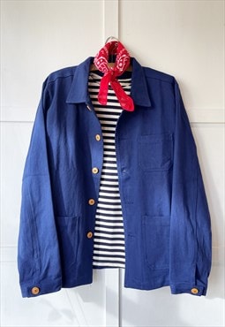 60s French Navy Blue Cotton Chore Workwear Jacket 