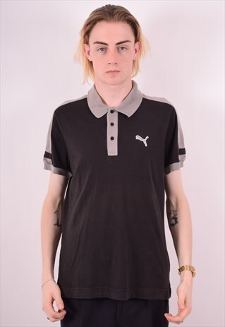 PUMA MENS VINTAGE POLO SHIRT MEDIUM BLACK 90S