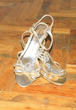 Vintage Y2K gem t-strap heel shoes in gold
