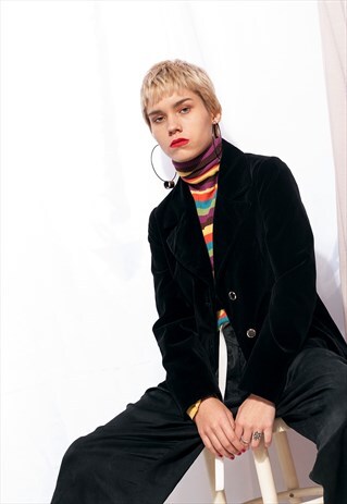 VELVET BLAZER 80S VINTAGE GRUNGE JACKET IN BLACK
