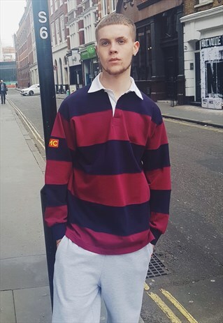 FMC RUGBY SHIRT NAVY BLUE & BURGUNDY STRIPE
