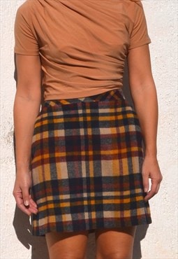 Multi color tartan plaided wool blend mini skirt